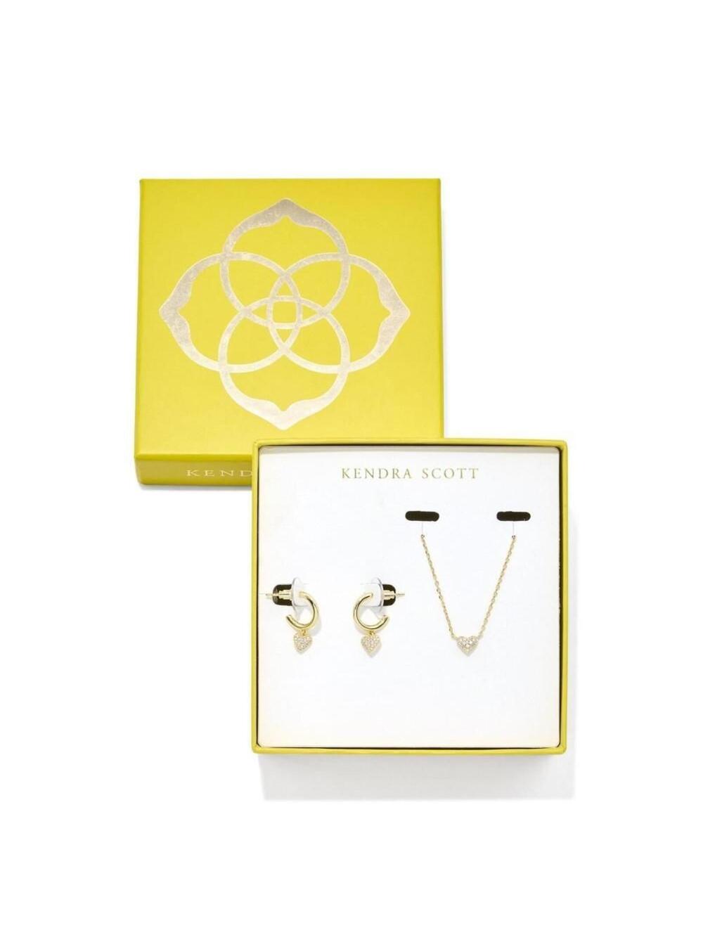 Kendra Scott Anna Pave Pendant Necklace And Huggie Earring Set 2pc - Gold